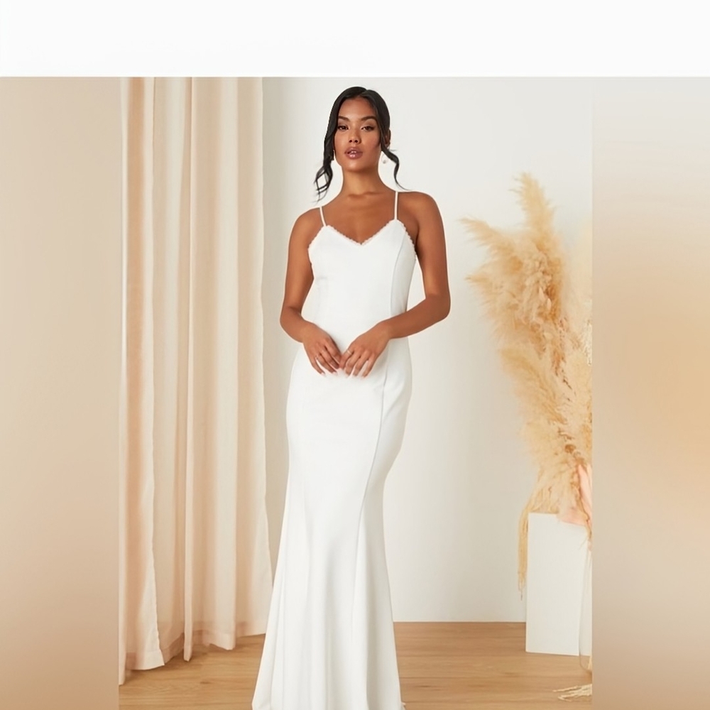 Lulu's White Spaghetti Strap Sheath Wedding Dress